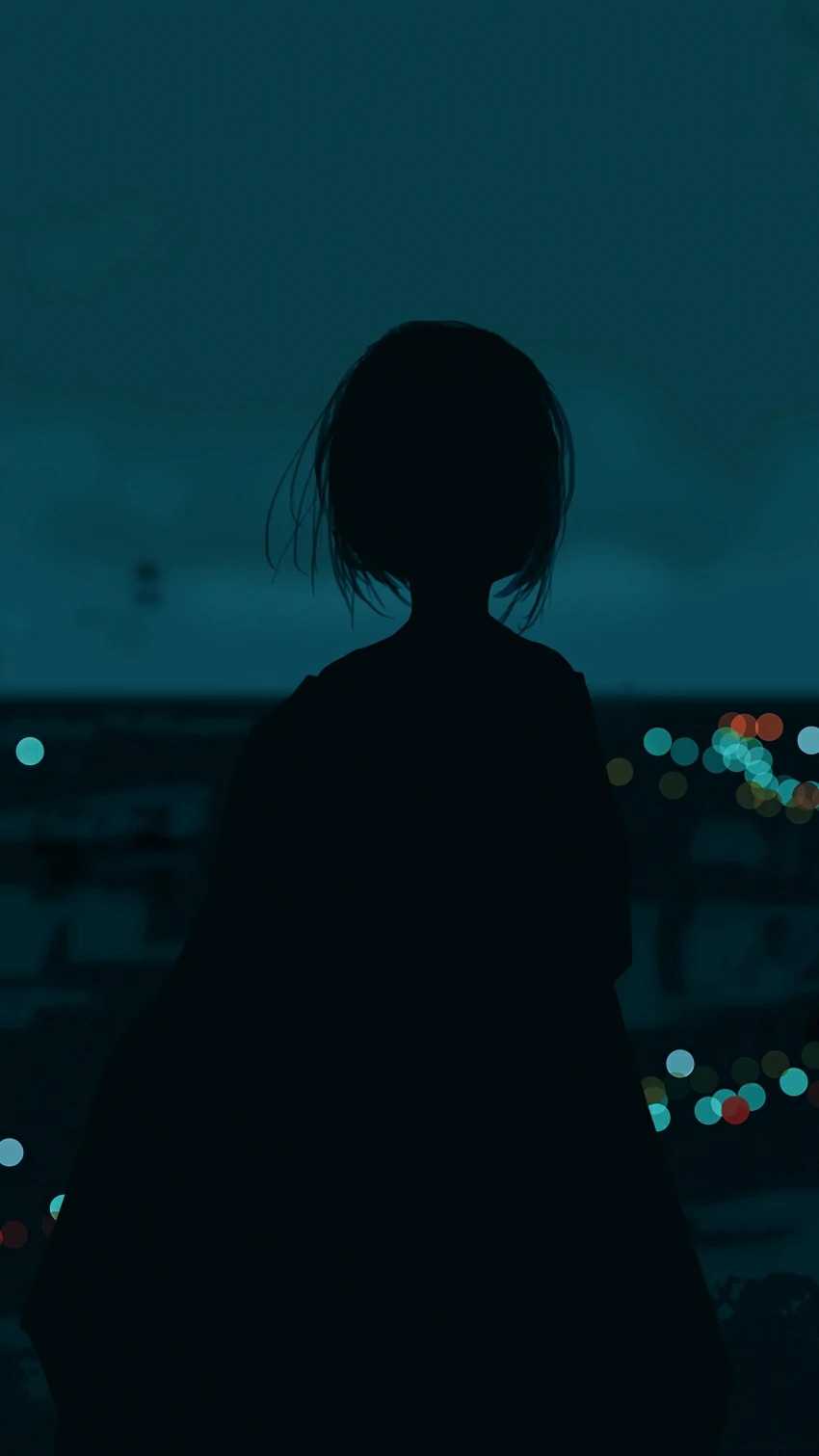 城市夜晚的天空 灯光 女孩背影 4k手机壁纸竖屏动漫